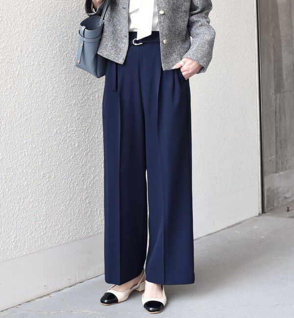 SHIPS Colors 「SHIPS Colors:〈手洗い可能〉ドライ メランジ ベルテッド パンツ（セットアップ対応可能）」|その他|ネイビー