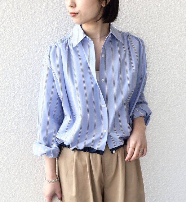 SHIPS Colors 「SHIPS Colors:〈洗濯機可能〉TC ストライプ シャツ ブルゾン2◇」|シャツ・ブラウス|ライトブルー