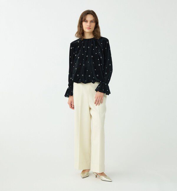 Ballsey「メッシュベロアエンブロイダリー ラッフルカフスブラウス」|シャツ・ブラウス|