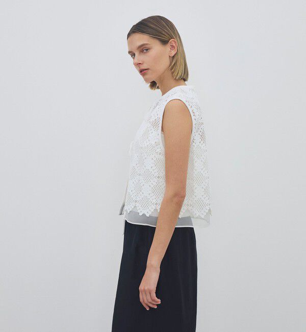 DES PRES「ブルームリーフレース レイヤードショートジレ」|ベスト・ジレ|