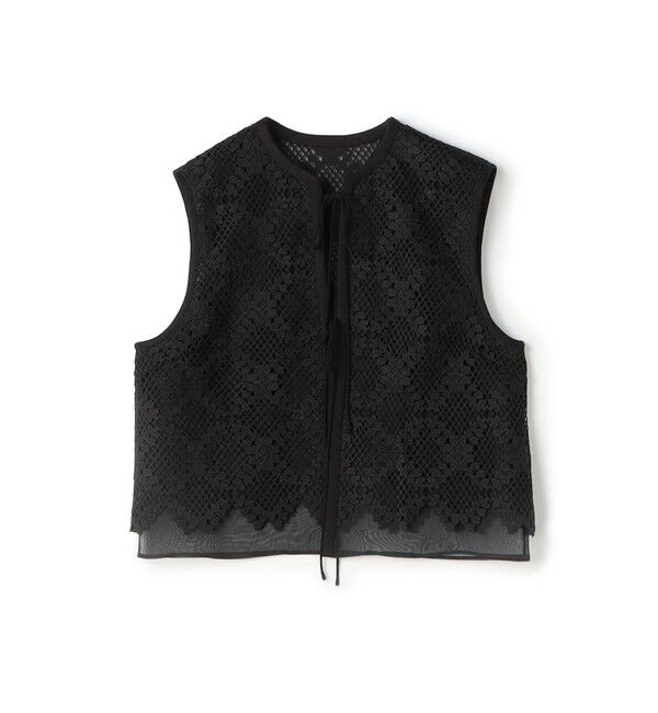 DES PRES「ブルームリーフレース レイヤードショートジレ」|ベスト・ジレ|19 ブラック