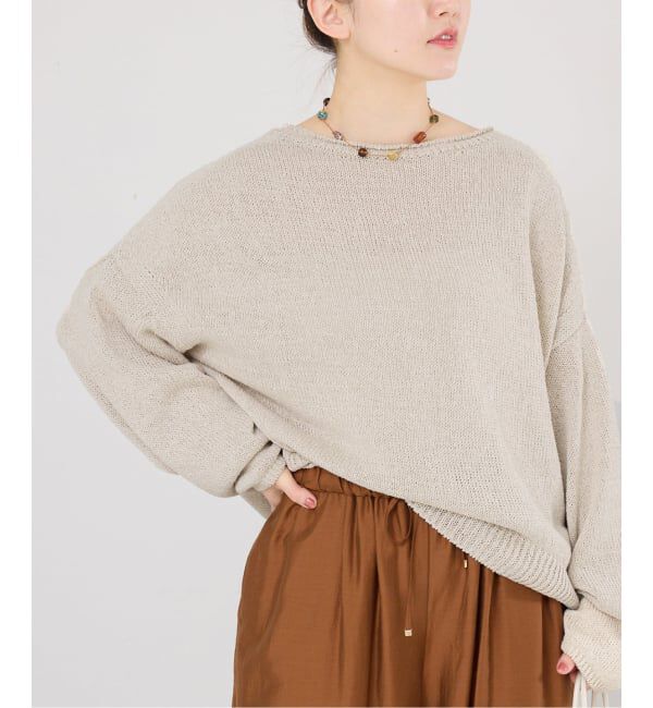 IENA「ミックスヤーン ワイドプルオーバー」|ニット・セーター|ベージュ