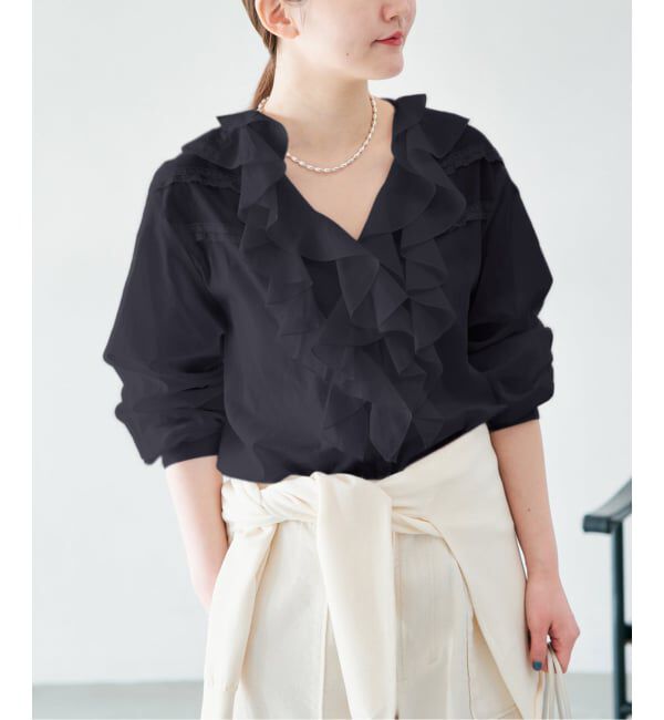 IENA「レーストリムフリルブラウス」|シャツ・ブラウス|ブラック