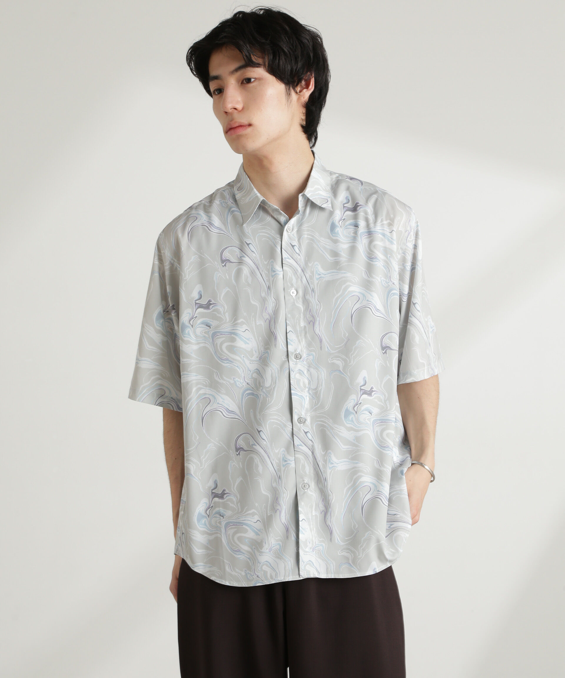 nano･universe「マーブルパターンシャツ 半袖」|シャツ・ブラウス|ライトベージ 1