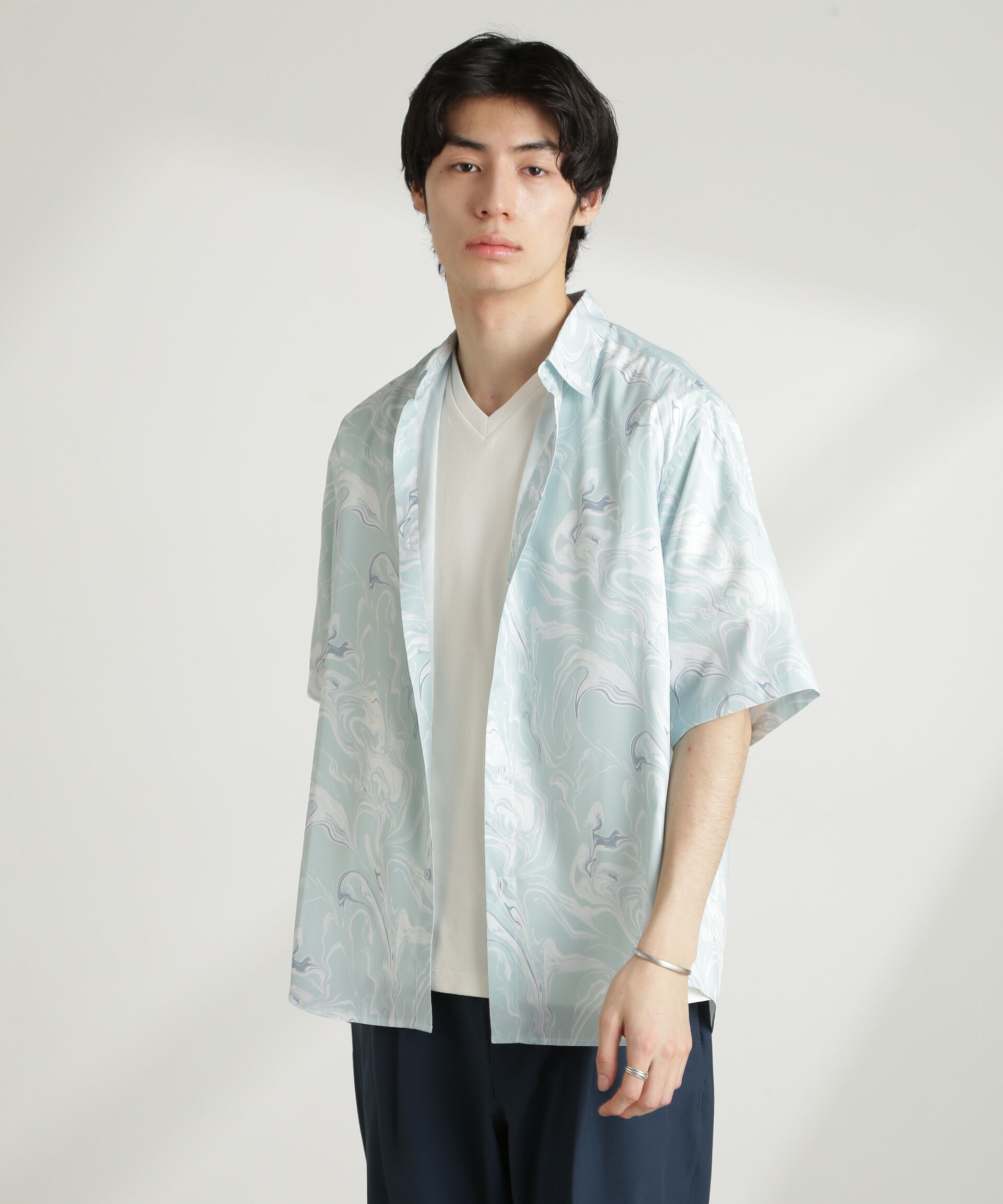 nano･universe「マーブルパターンシャツ 半袖」|シャツ・ブラウス|