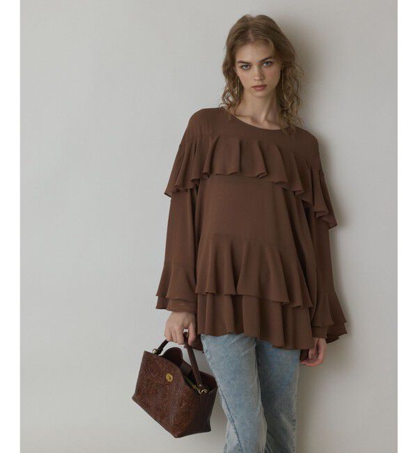 GRACE CONTINENTAL「シフォンフリルブラウス」|シャツ・ブラウス|ブラウン