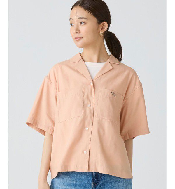 LACOSTE「リネン&times;レーヨンオープンカラーシャツ」|シャツ・ブラウス|ブラウン