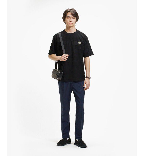 LACOSTE「オーバーサイズ パイル地切り替え同色ボーダーTシャツ」|Tシャツ・カットソー|