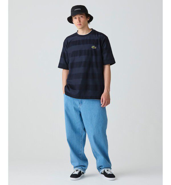 LACOSTE「オーバーサイズ パイル地切り替え同色ボーダーTシャツ」|Tシャツ・カットソー|