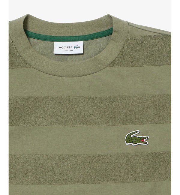 LACOSTE「オーバーサイズ パイル地切り替え同色ボーダーTシャツ」|Tシャツ・カットソー|