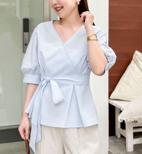 NOLLEY’S/ウォッシャブルサッカーベルト付ペプラムブラウス