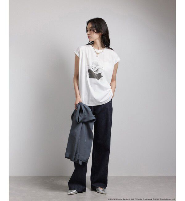 ROPE「【Brigitte Bardot&times;ROPE'・コラボ】プリントアームレットT-shirt【洗える・洗濯耐久性・接触冷感】」|Tシャツ・カットソー|