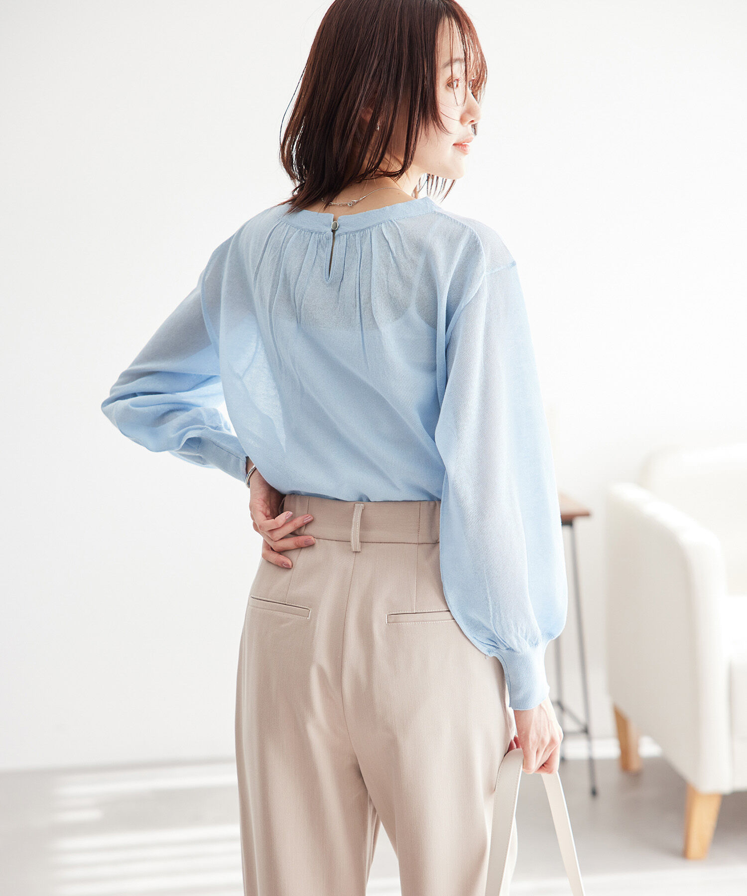 Rope&rsquo;Picnic「襟ギャザーシアーニットプルオーバー」|ニット・セーター|