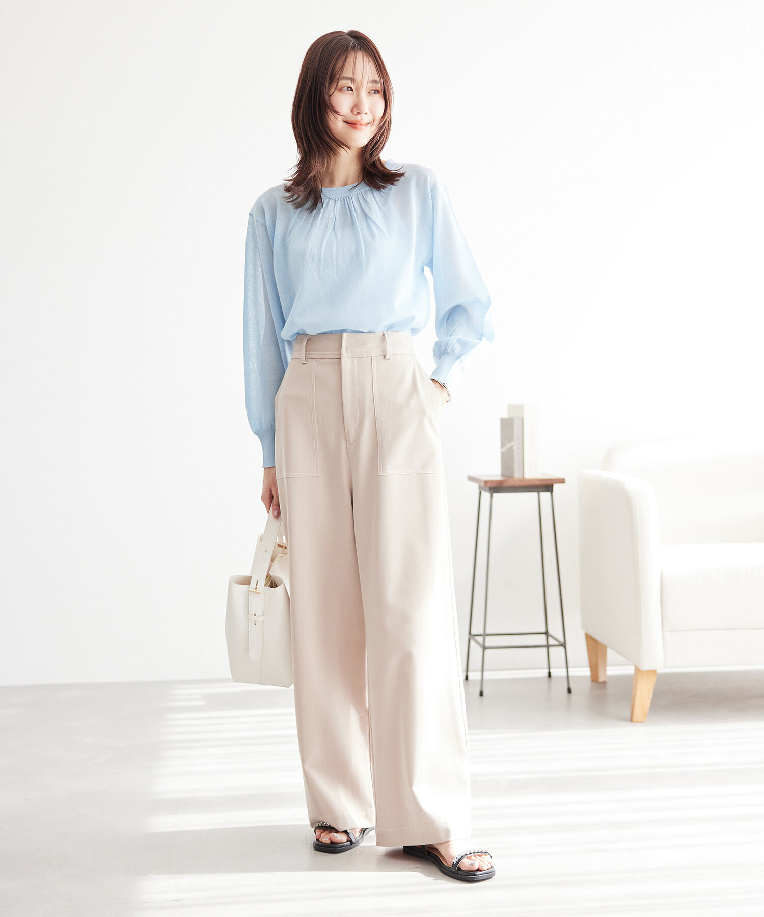 Rope&rsquo;Picnic「襟ギャザーシアーニットプルオーバー」|ニット・セーター|