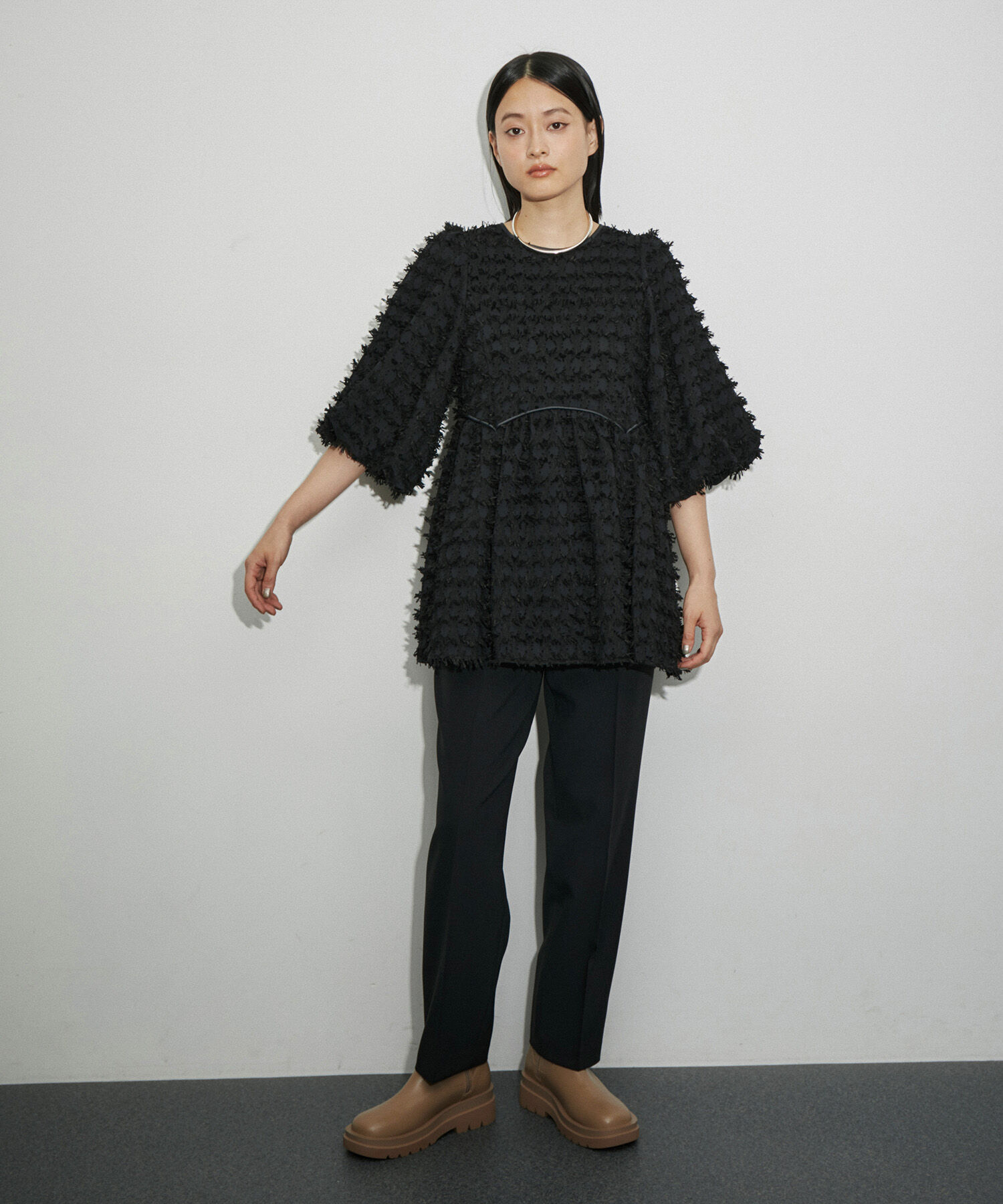 ADAM ET ROPE'「ジャガードペプラムブラウス」|シャツ・ブラウス|