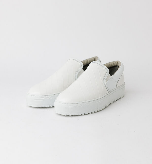 alfredoBANNISTER「【Margom社】厚底シャークソール 格子 レザー スリッポン スニーカー【予約」|スニーカー|ホワイト