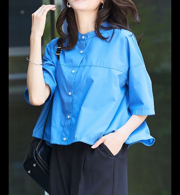 abahouse mavie「ドロストショートシャツ」|シャツ・ブラウス|ブルー