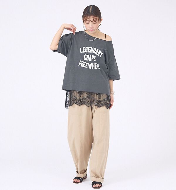 abahouse mavie「【2WAY】ピグメントオフショルダーロゴTシャツ」|Tシャツ・カットソー|