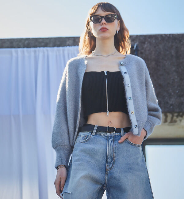 Soffitto「前後2WAYフィルムラメニット」|カーディガン|