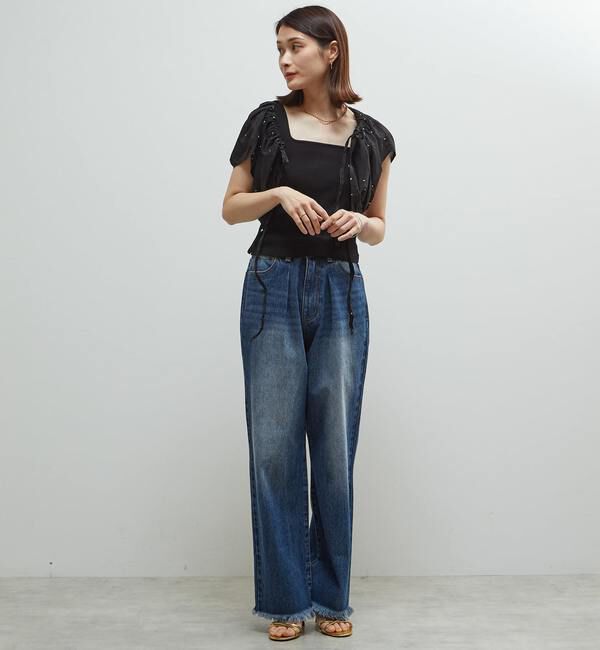 Soffitto「インド綿ドット刺繍ギャザーボレロブラウス」|カーディガン|