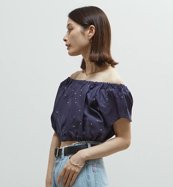 Soffitto「インド綿ドット刺繍ギャザーボレロブラウス」|カーディガン|