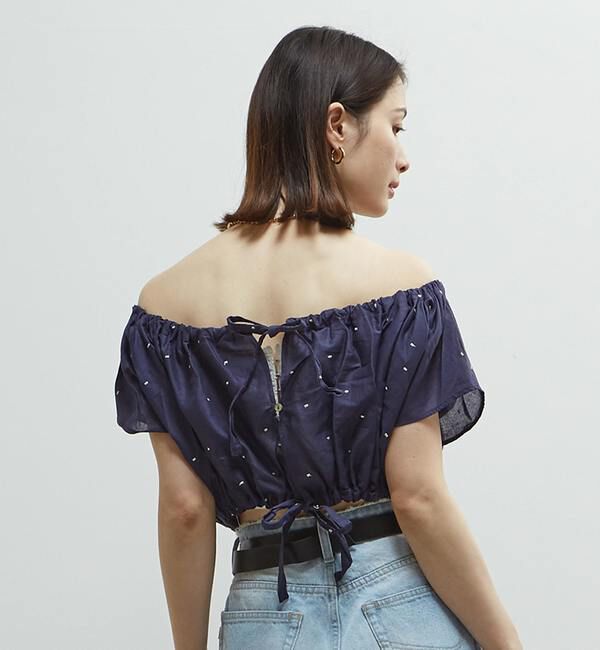 Soffitto「インド綿ドット刺繍ギャザーボレロブラウス」|カーディガン|