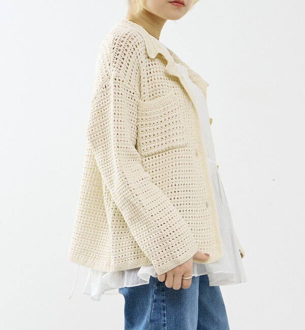 SOFFITTO「クロシェ風ニットカーディガン」|カーディガン|