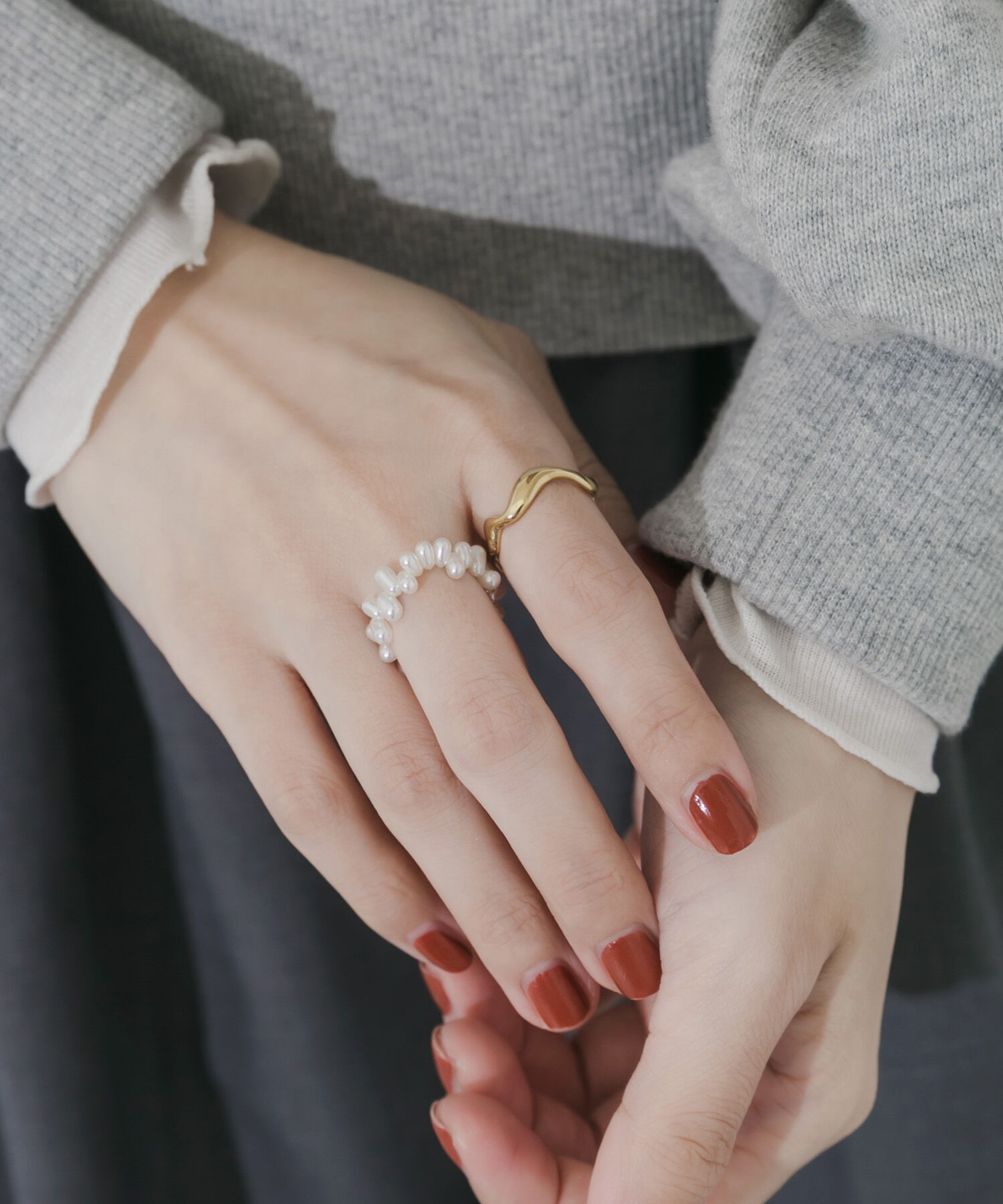 SMELLY「ステンレスパール2セットリング」|リング|ゴールド系その他