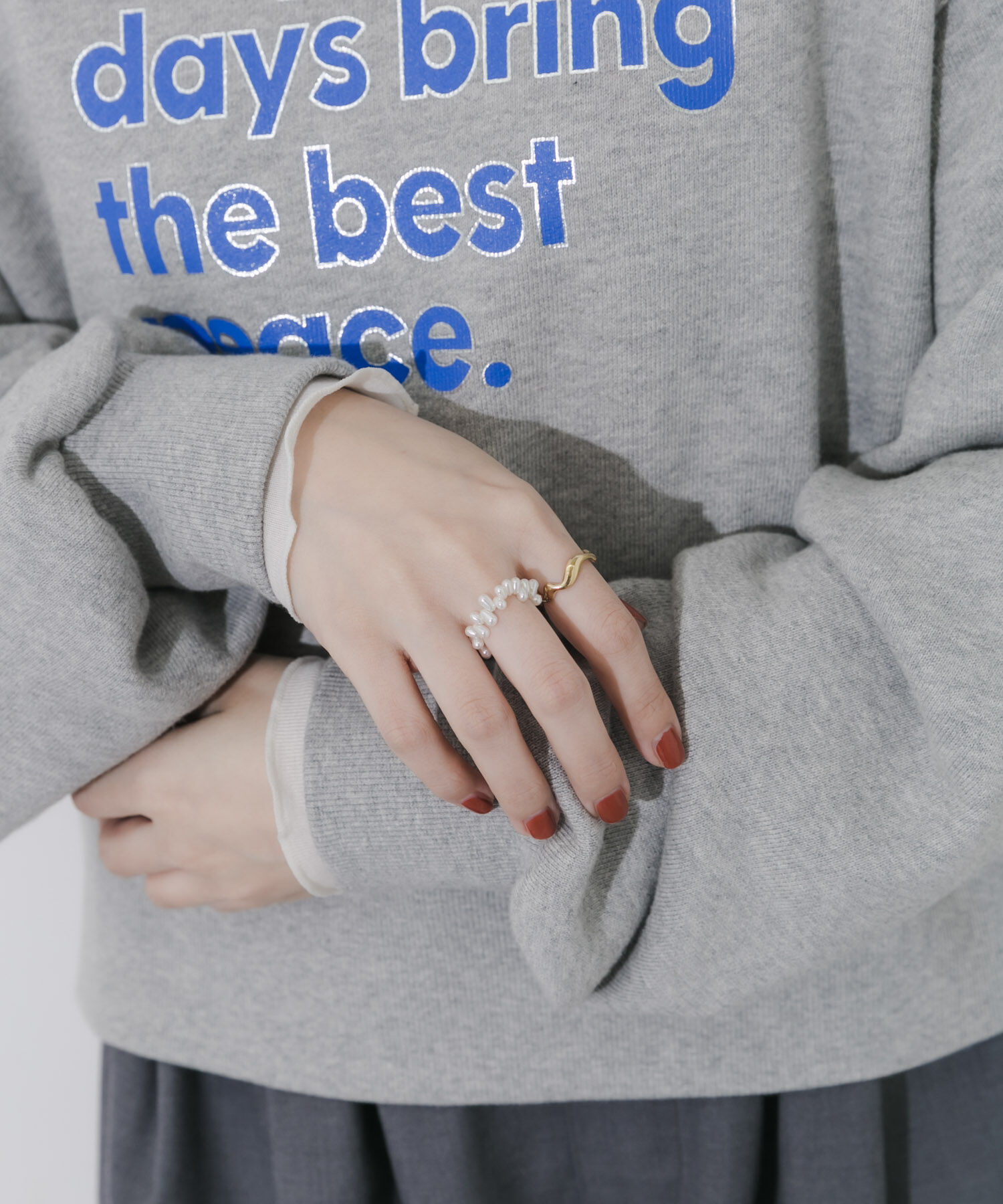 SMELLY「ステンレスパール2セットリング」|リング|