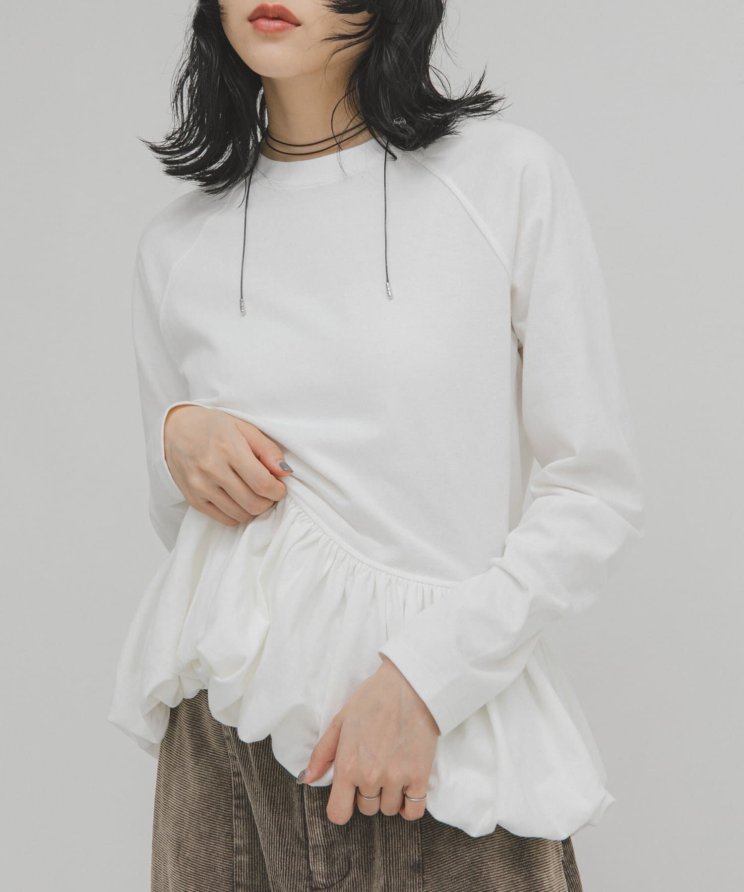  「ピーチスキンバブルヘムトップス」|Tシャツ・カットソー|オフホワイト