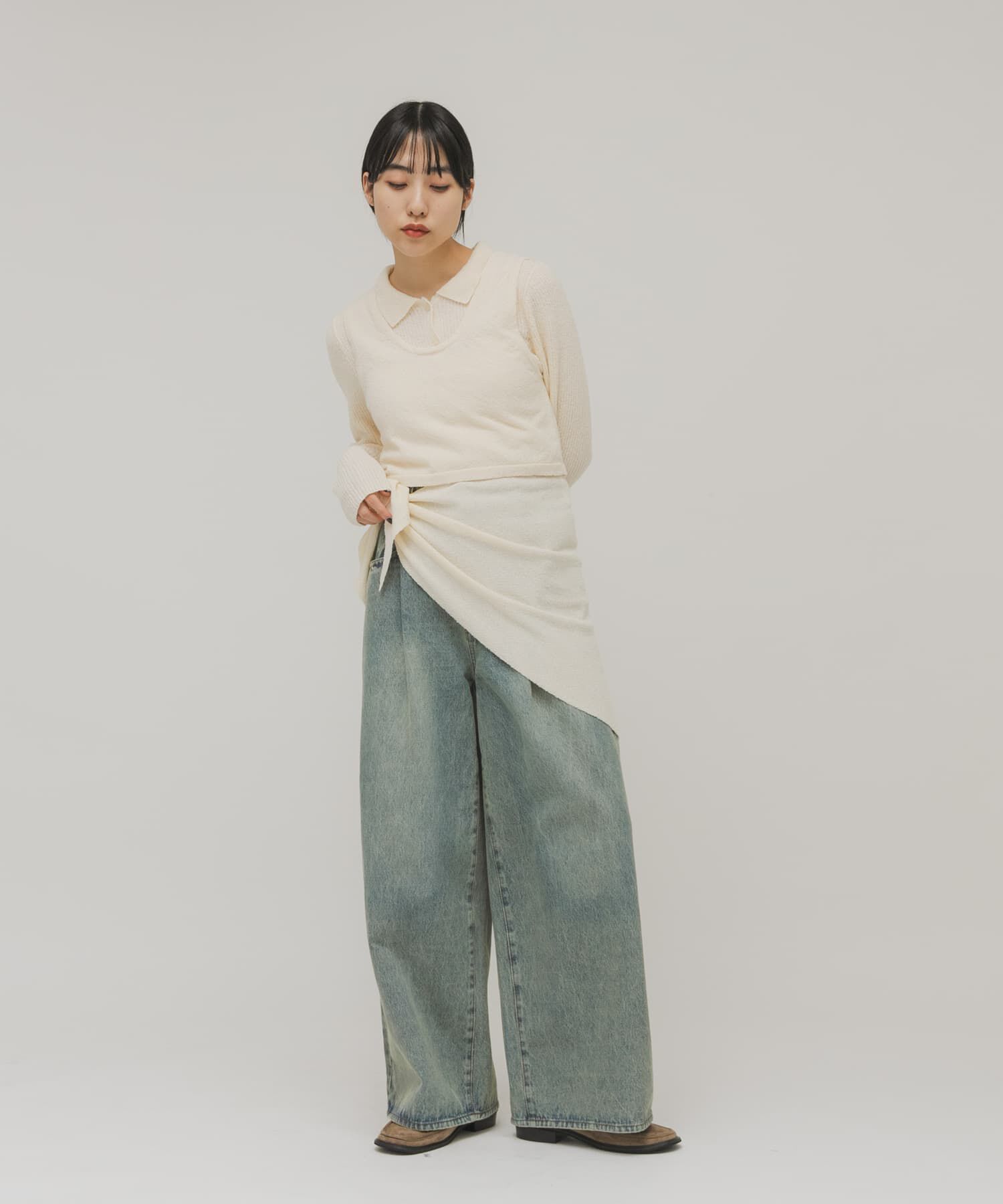  「『一部WEB限定カラー』ミニブークレレイヤードニットシャツ」|ニット・セーター|