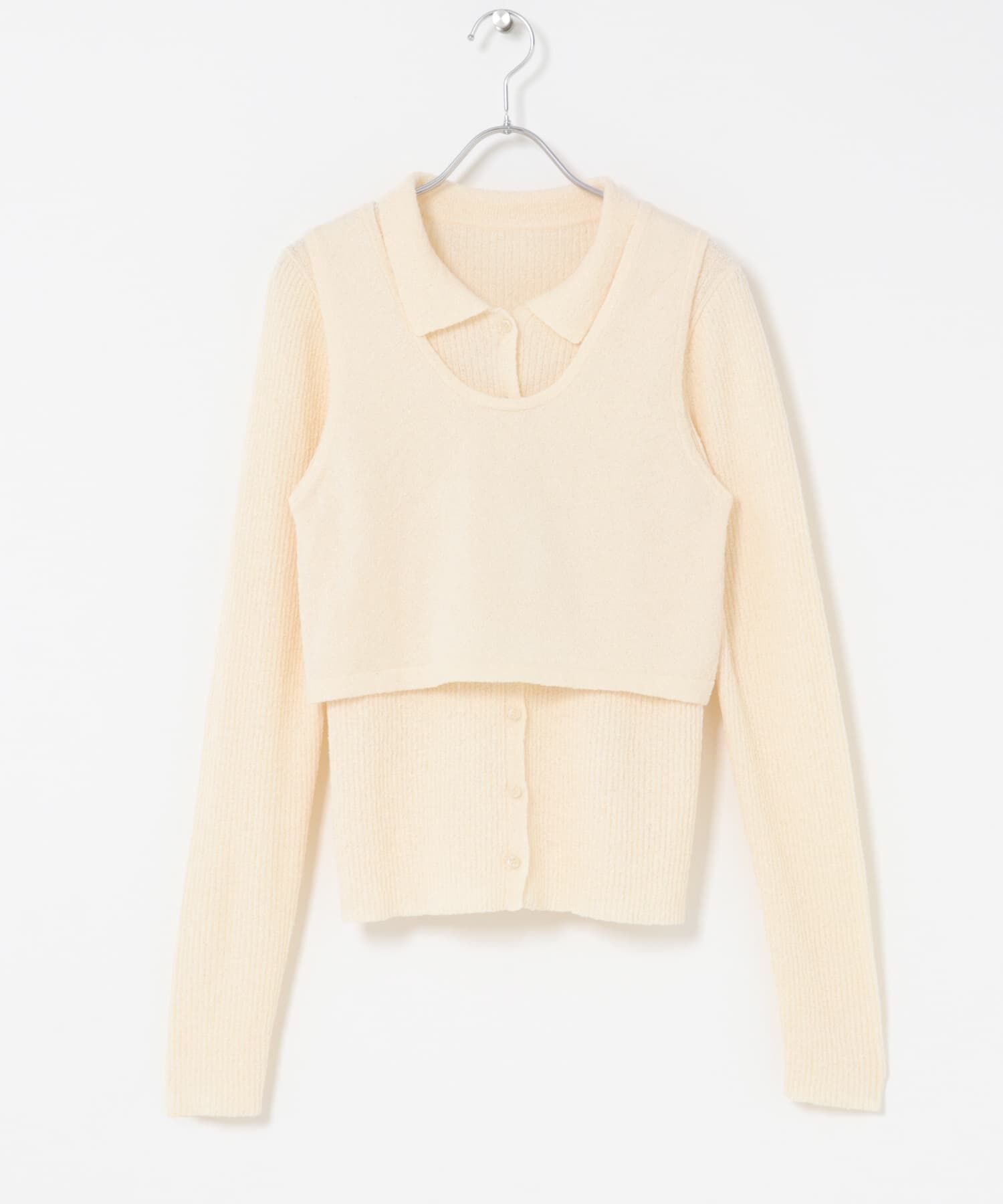  「『一部WEB限定カラー』ミニブークレレイヤードニットシャツ」|ニット・セーター|