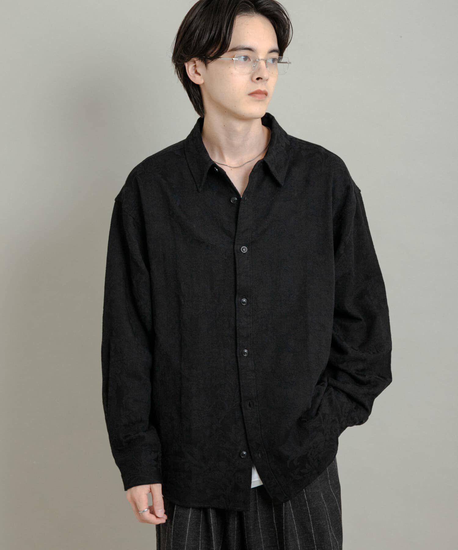 SENSE OF PLACE by URBAN RESEARCH「ボタニカルジャガードロングスリーブシャツ」|シャツ・ブラウス|ブラック