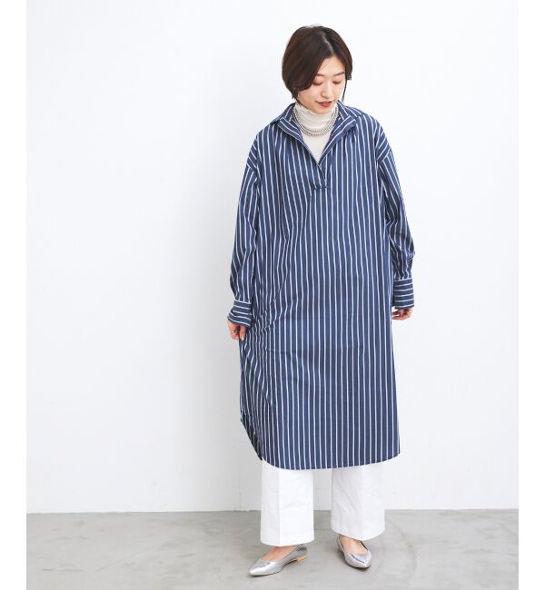 le.coeur blanc「《WEB限定アイテム》ストライプスキッパーシャツワンピース」|ワンピース|ネイビー柄