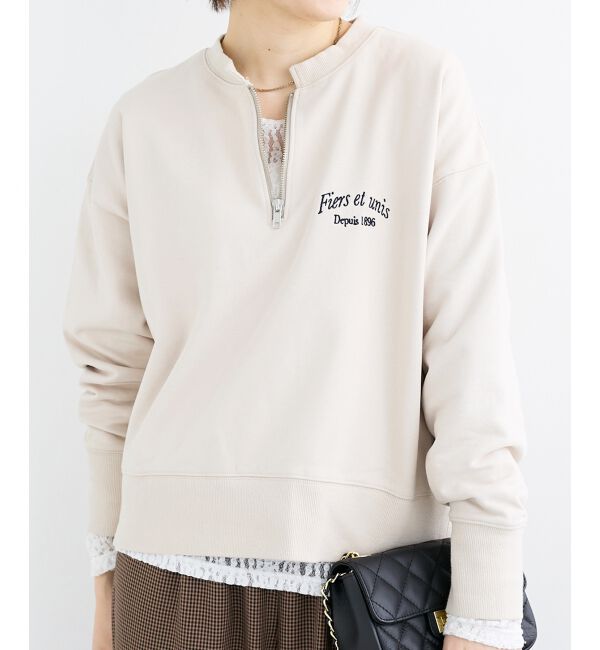  「刺繍入りハーフジップスウェット」|スウェット・ジャージ|ベージュ