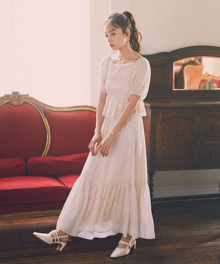 earth music&ecology「SET2点フロッキードットブラウス＋スカート」|スーツ|