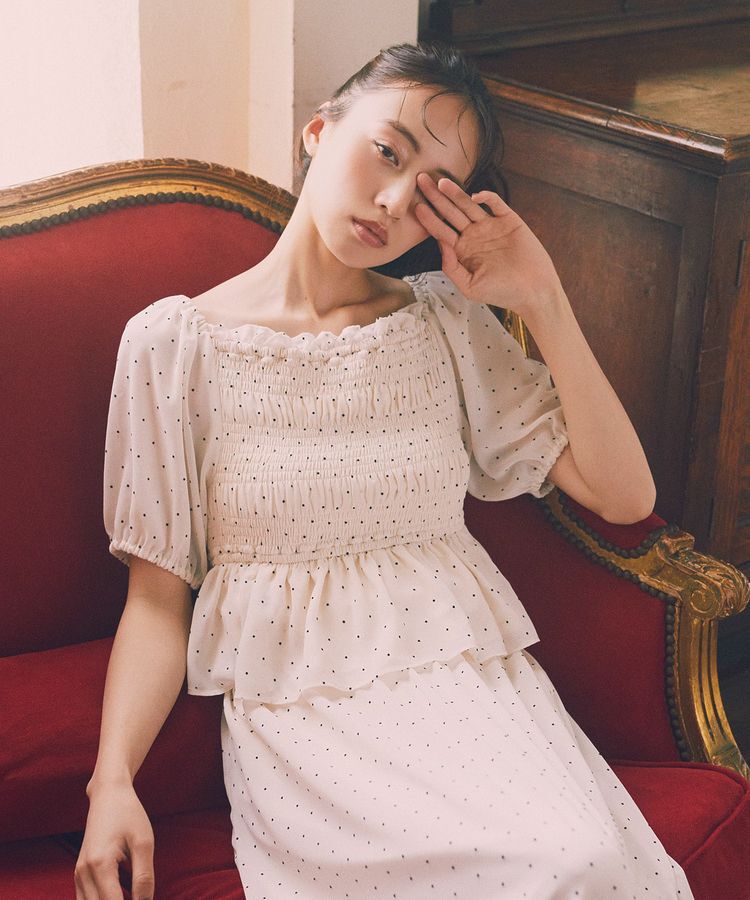 earth music&ecology「SET2点フロッキードットブラウス＋スカート」|スーツ|