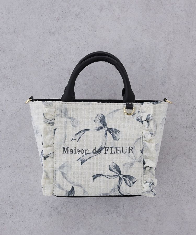 Maison de FLEUR「ツイードリボンプリント2WayバッグS」|ハンドバッグ|ブラック