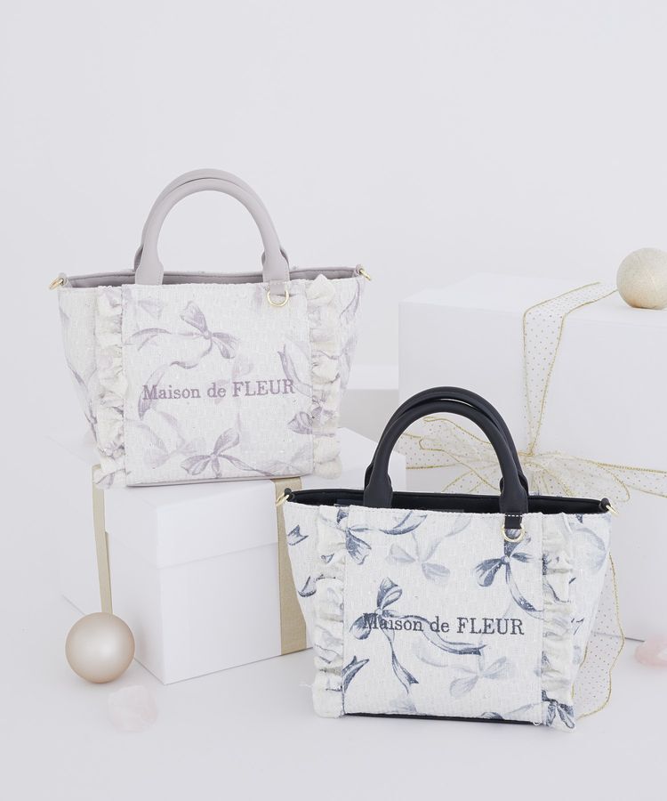 Maison de FLEUR「ツイードリボンプリント2WayバッグS」|ハンドバッグ|