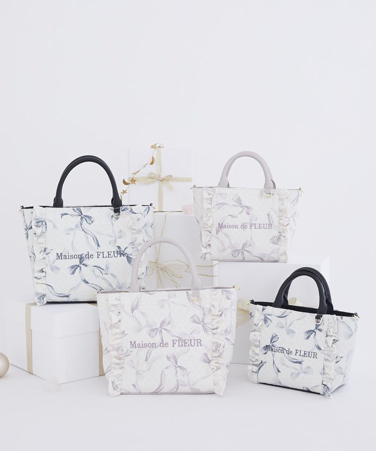 Maison de FLEUR「ツイードリボンプリント2WayバッグS」|ハンドバッグ|