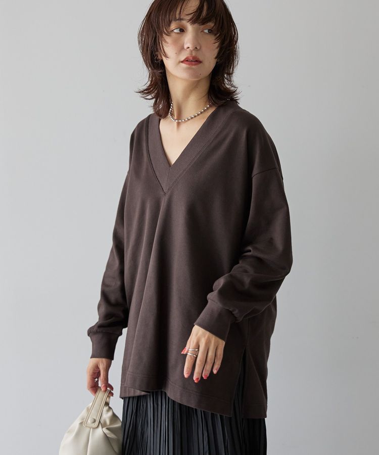 AMERICAN HOLIC「Vネックサイドスリットロングスウェットプルオーバー/チュニック」|スウェット・ジャージ|
