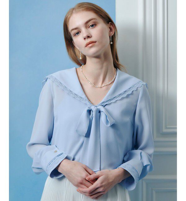 LOULOU WILLOUGHBY「【LOULOU WILLOUGHBY】セーラーカラージョーゼットブラウス」|シャツ・ブラウス|