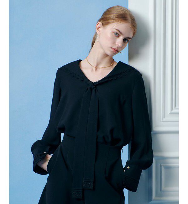LOULOU WILLOUGHBY「【LOULOU WILLOUGHBY】セーラーカラージョーゼットブラウス」|シャツ・ブラウス|ブラック