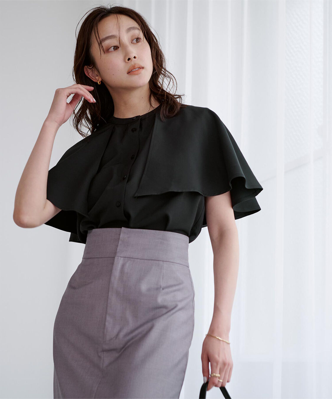 ur's「バンドカラーケープブラウス」|シャツ・ブラウス|ブラック