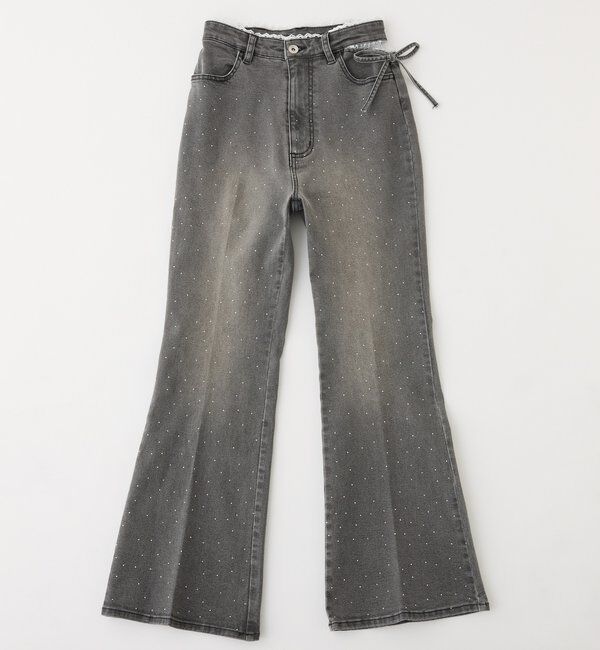  「【選べる4サイズ】サイドカットレース美脚ビジューデニム」|その他|