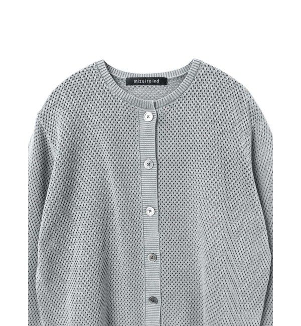 mizuiro ind「mizuiro ind ストーンウォッシュメッシュクルーネックカーディガン」|カーディガン|