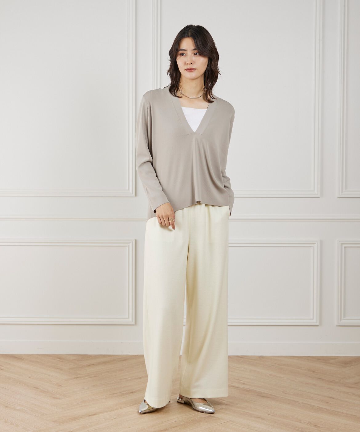 Le Souk「《大きいサイズ》Vネックニットプルオーバー」|ニット・セーター|