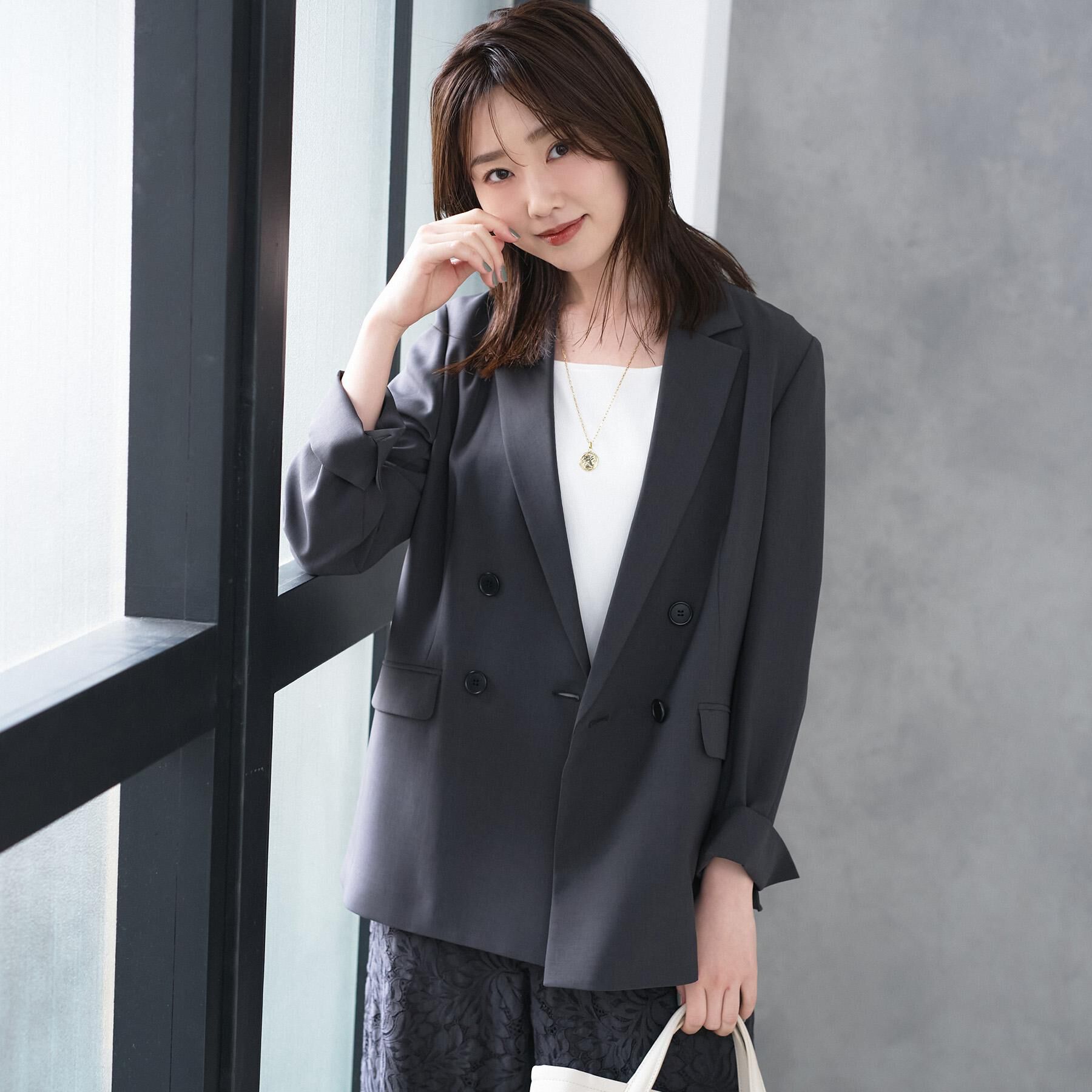 UNTITLED「【接触冷感/UVカット/洗える】エアリー ダブルブレストジャケット」|テーラードジャケット|