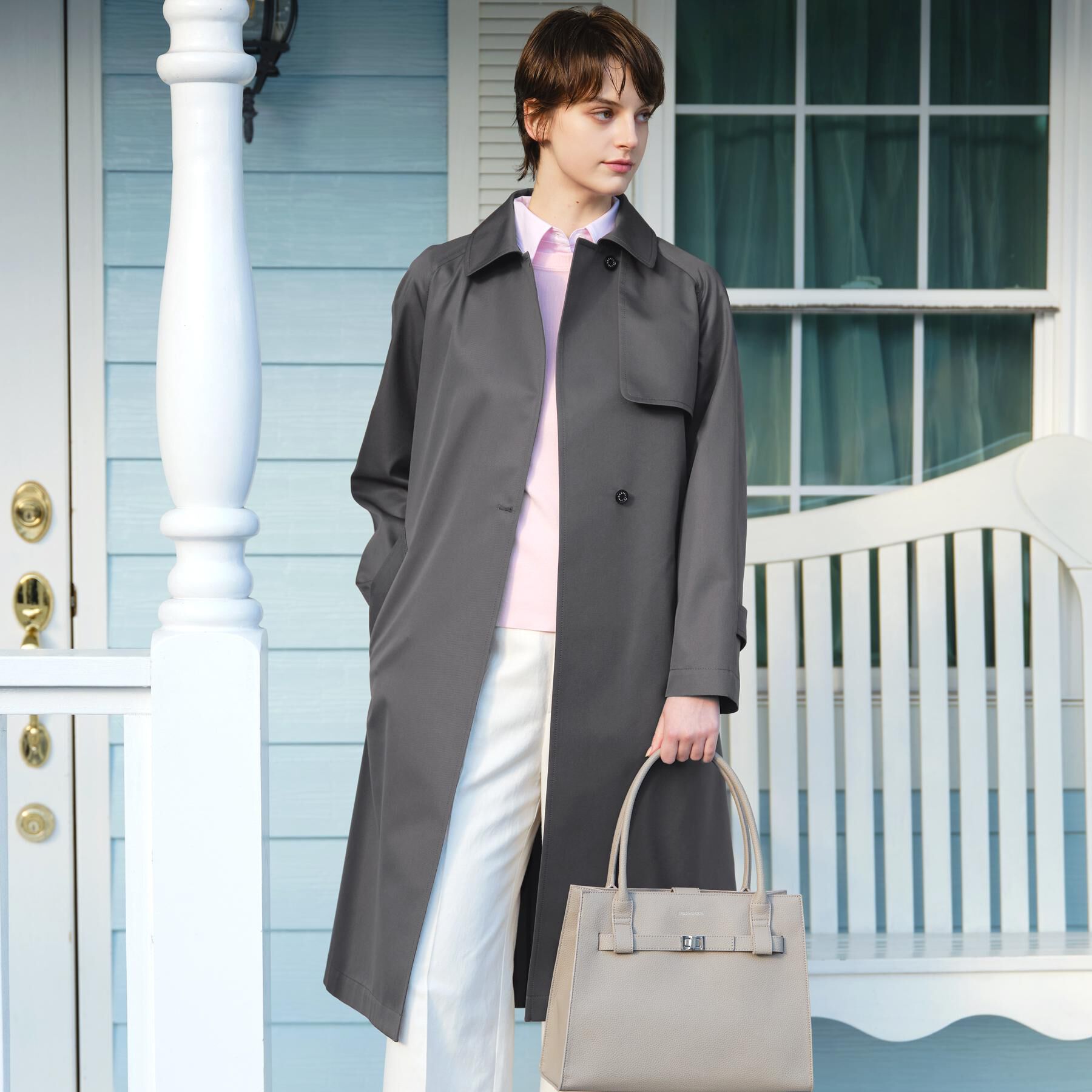 DRESSTERIOR「【ウォッシャブル/美シルエット】ライト トレンチコート」|トレンチコート|チャコールグレー(0