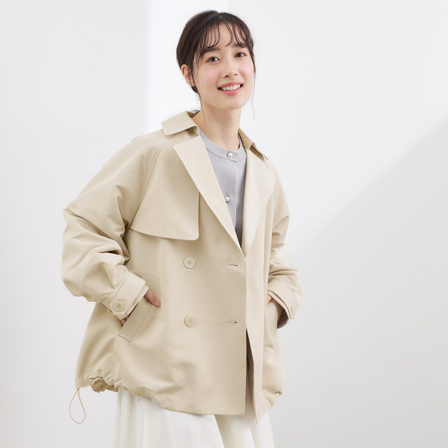 grove「【貴島明日香さん着用】【撥水／シルエット2WAY】軽やかミドルトレンチコート」|トレンチコート|ライトベージュ(05